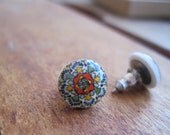 Mexican Jewelry, Miniature Mexican Talavera tile Post Earrings, Turquoise and blue flower, Mexican Folk Art, native earrings, stud
