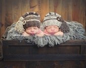 Night Cap with Tassel and Button twin boys newborn baby stocking cap striped photography prop