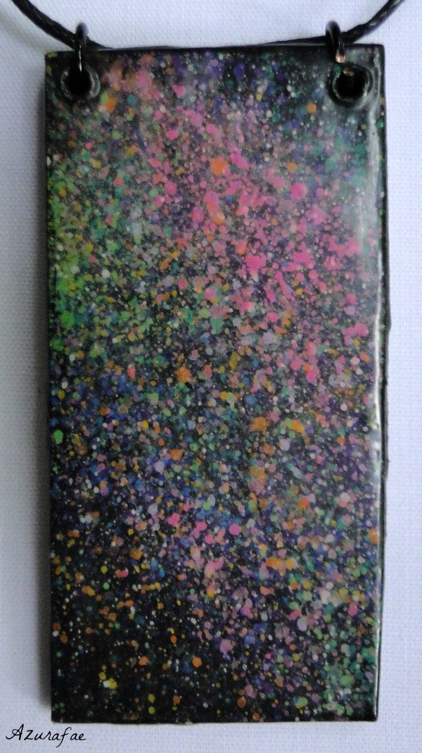 Rainbow Galaxy Watercolor Painting Paper Necklace OOAK