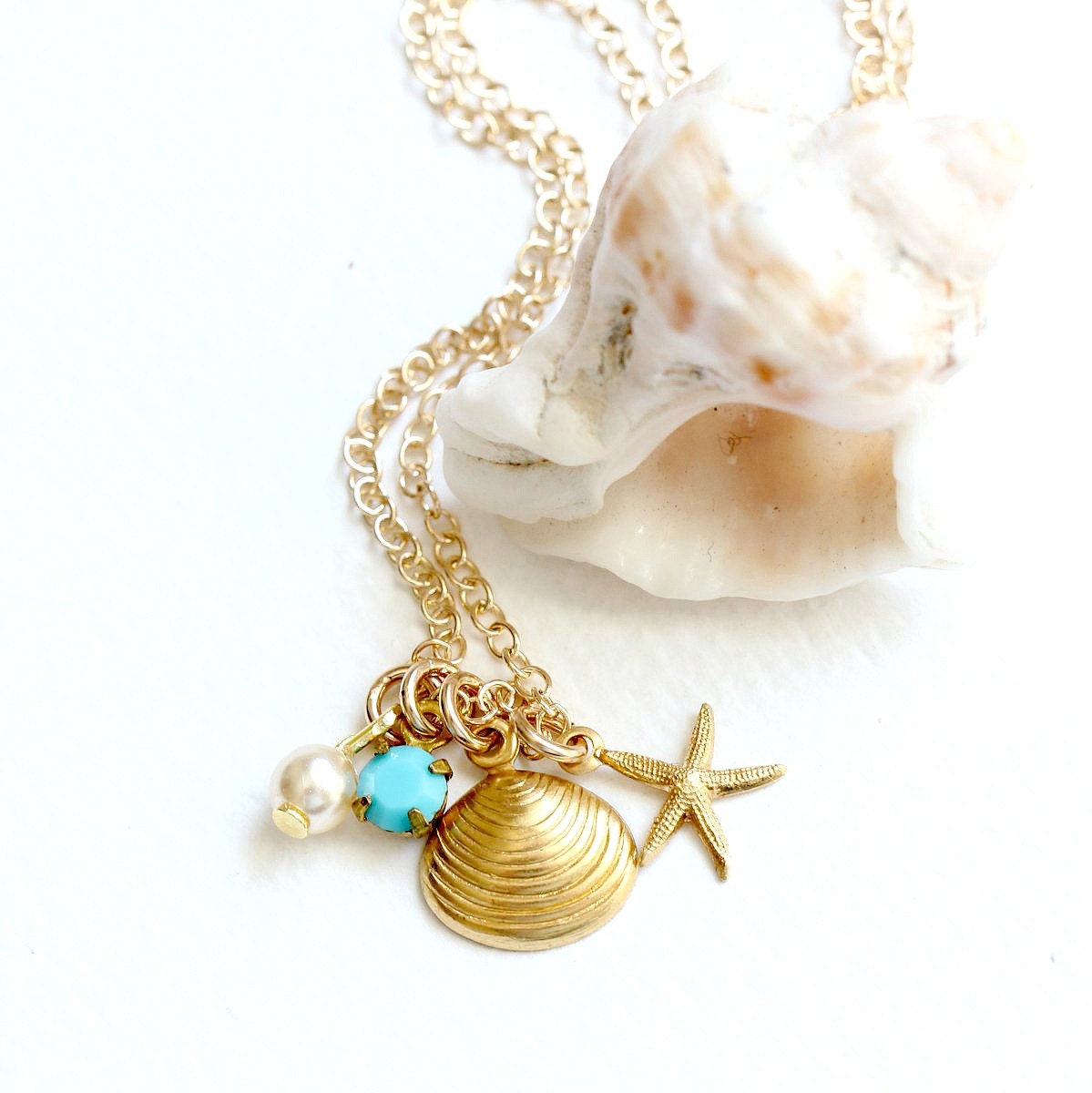 Little Golden Seashell Charm Necklace