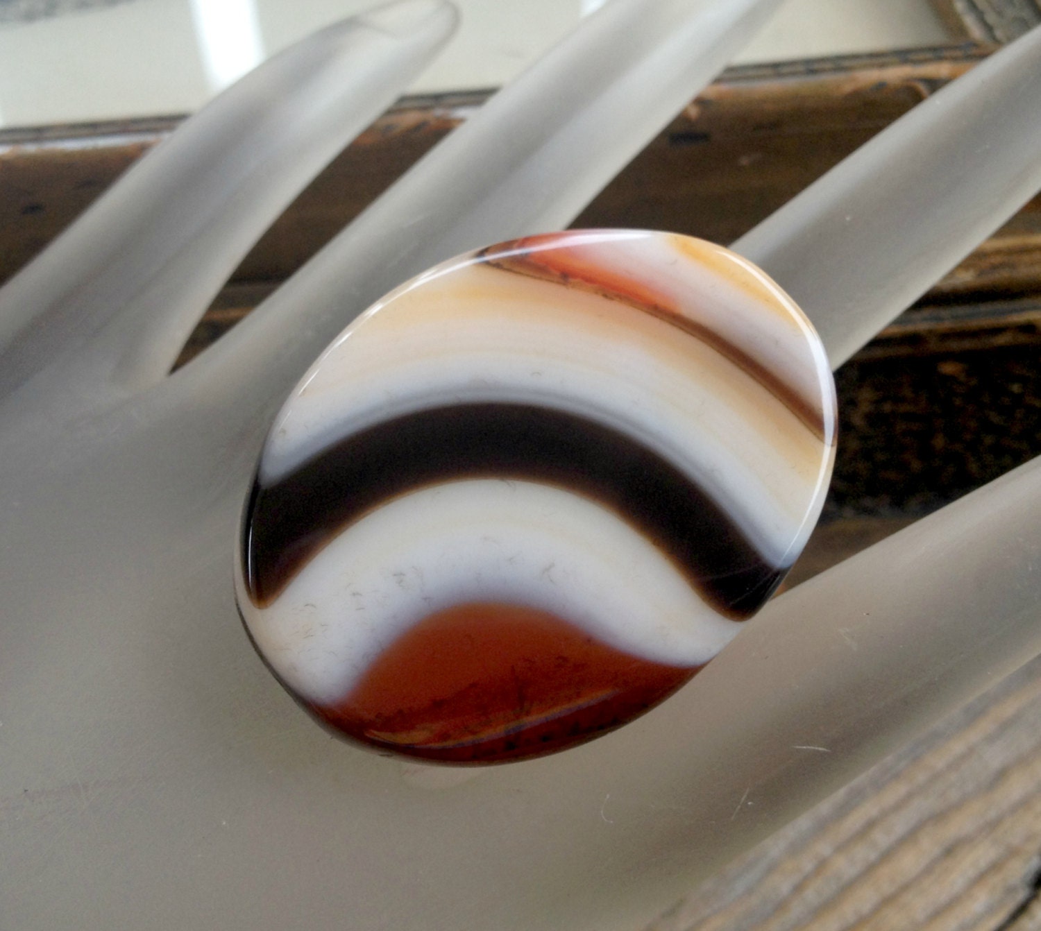 Brown Agate Gemstone Ring - Electroplated Adjustable Ring