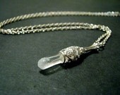 Petite Quartz Crystal and Silver Filigree Pendant - Delicate Feminine Statement Necklace