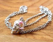 Silver Skull Pendant Necklace - Long Thin Silver Chain w/ Hinged Jaw, Ready For Chomping - Unisex Jewelry
