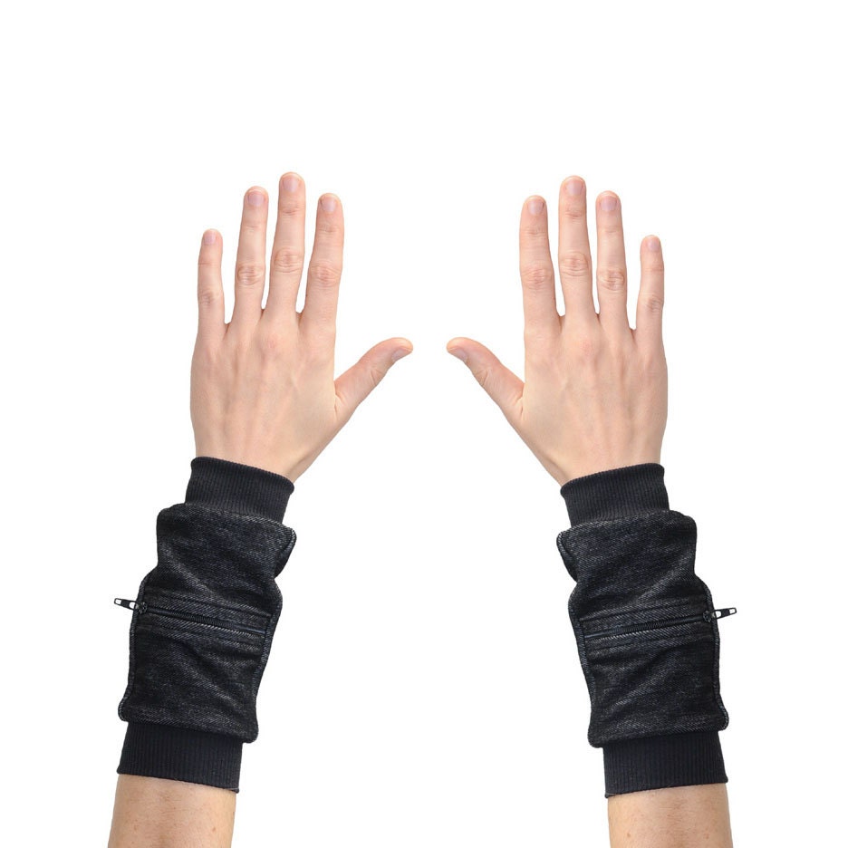 Wrist Zips - Wrist Wallet - Stretchy Black Denim