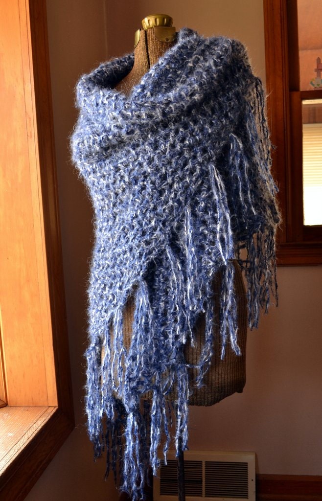 Tempest Shawl Starry Night Dark Blue Shawl with Fringe Ladies Shawl or Wrap Ready to Ship