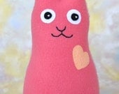 Handmade Rabbit, Stuffed Animal Plush Doll Art Toy, Hug Me Bunny, Personalized Hang Tag, Coral Pink, Soft Orange Fleece, 9 inch, Ready-made