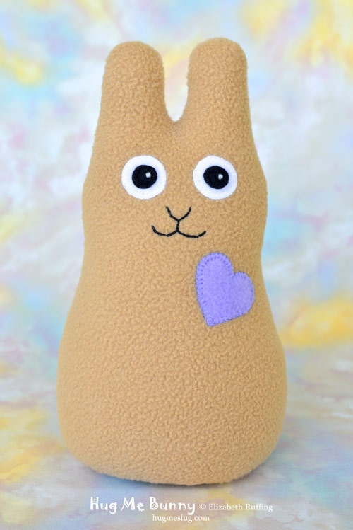 Handmade Rabbit, Stuffed Animal Plush Doll Art Toy, Hug Me Bunny, Personalized Hang Tag, Camel, Lavender Fleece, 9 inch, Ready-made