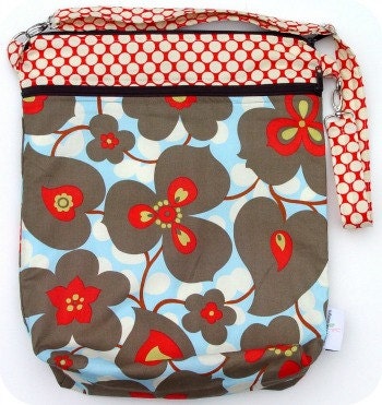Double Pocket Wet Bag / Large 14 x 16 x 4 / Adjustable Removable Strap /  Linen Morning Glory /  Diapers / Gym / Swim / SEALED SEAMS