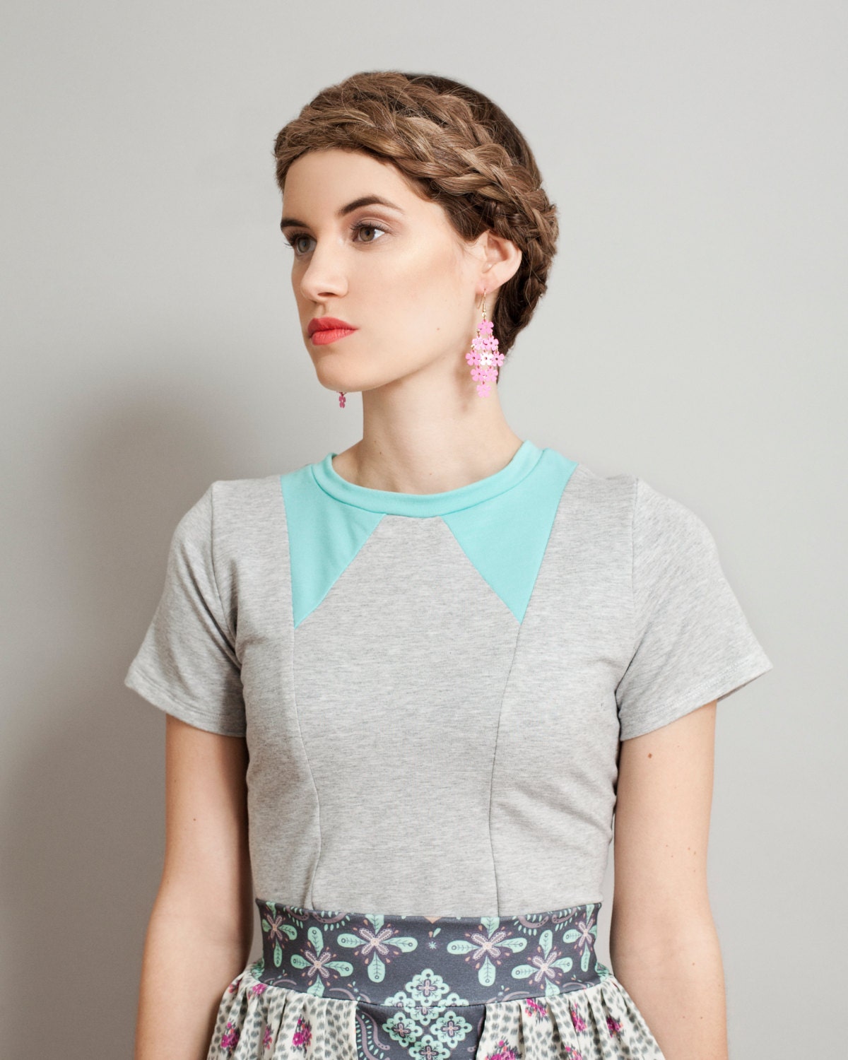 grey & aqua contrast collar t-shirt top Supayana spring