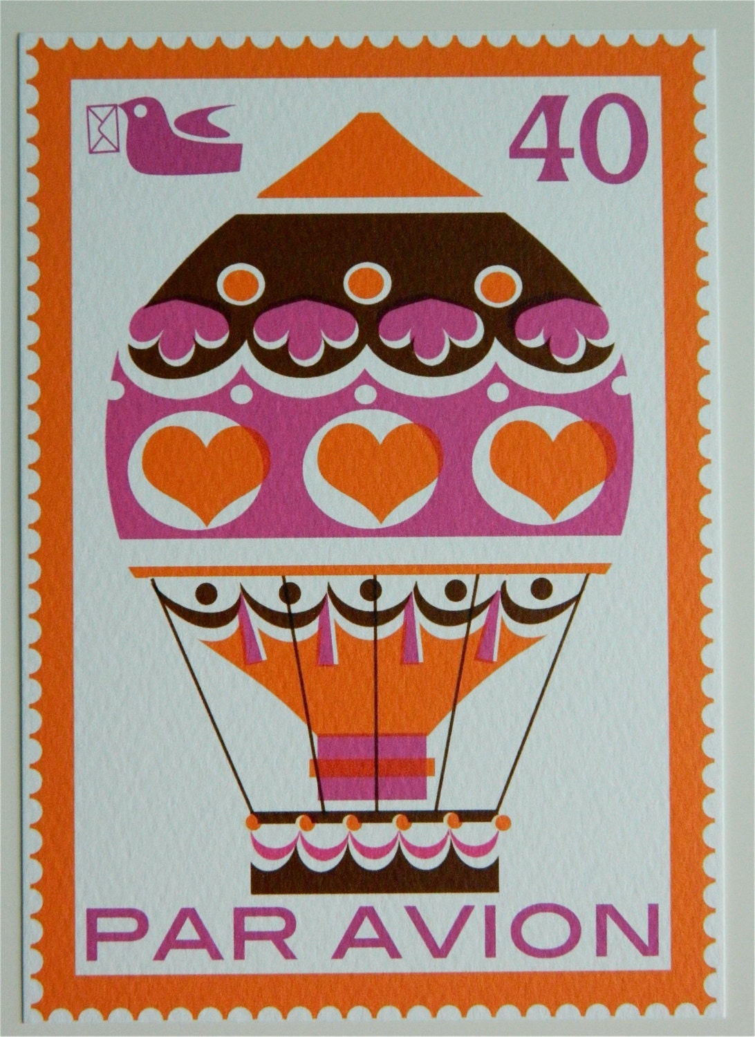 Vintage Style Postage Stamp Postcard - Hot Air Balloon