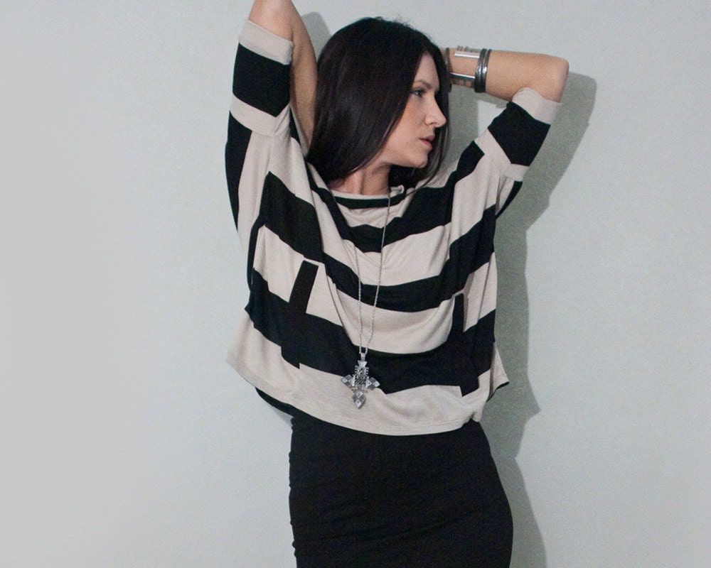Oversized Shirt, Women's Black Striped Top, XS Small Medium Large XL