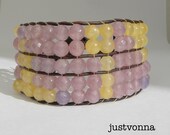 New Wrap Color Block 5 Row Handwoven Beaded Leather Cuff