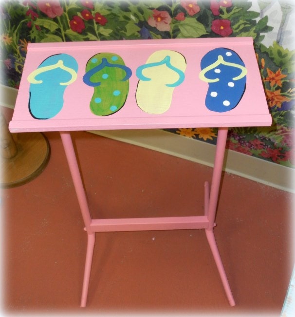 Hand Painted Flip Flop Beach Accent Side Table - Upcycled Summer Beach Decor