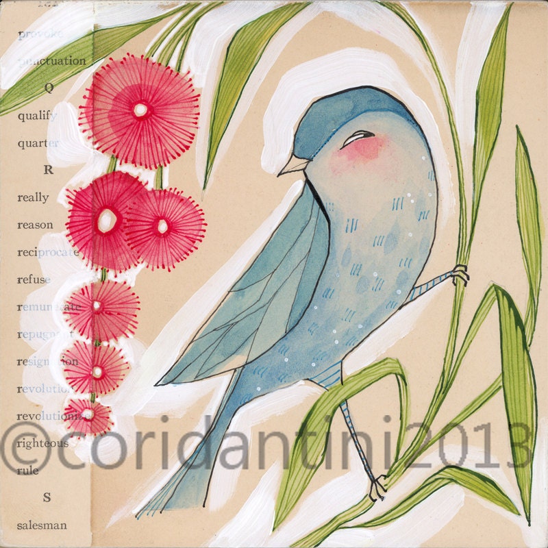 watercolor bird art - blue bird - painting - illustration - 8 x 8 inches - archival, limited edition print by cori dantini