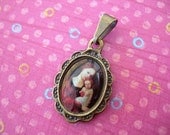 Religious Medal Madonna and Child with Apple pendant charm resin cab Antique Brass lot of 1