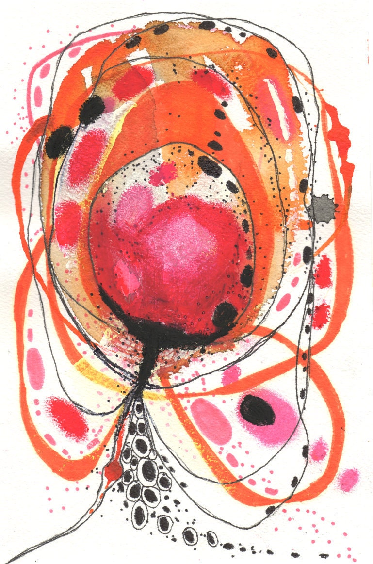 Original Abstract Flower Painting Acrylic Mixed Media