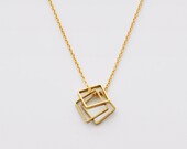 Balance - 3 square brass rings 14k gold filled chain necklace - simple modern jewelry