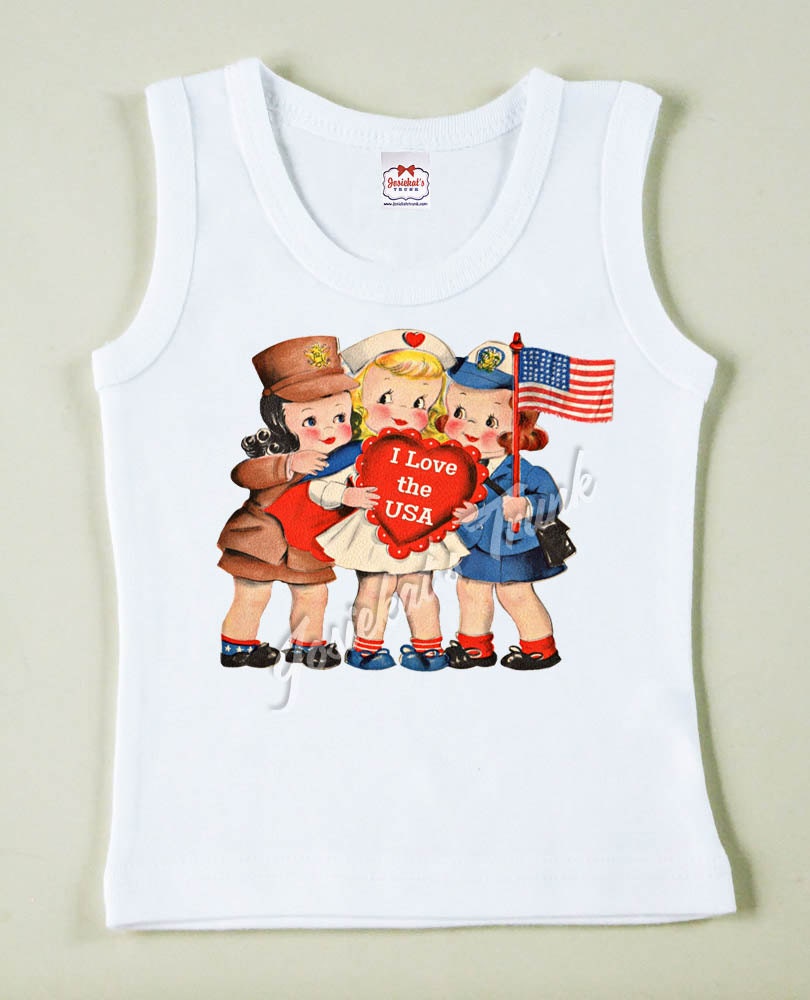 Military Shirt Girl July 4th Patriotic Retro Tee Custom Size Vintage Tshirt Tank