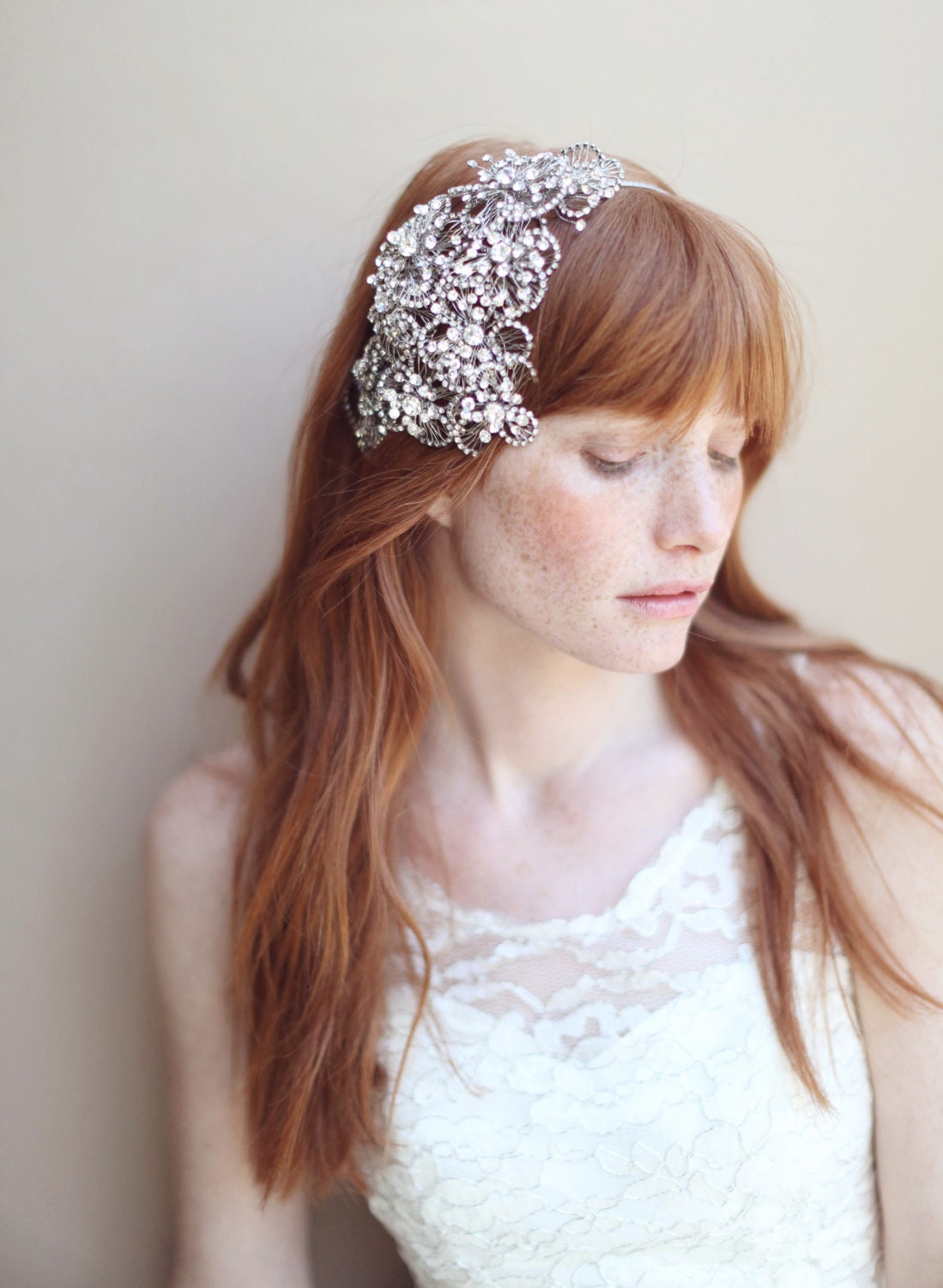 Crystal wedding headpiece, bridal headband - Gunmetal floral crystal headband - Style 313 - Made to Order