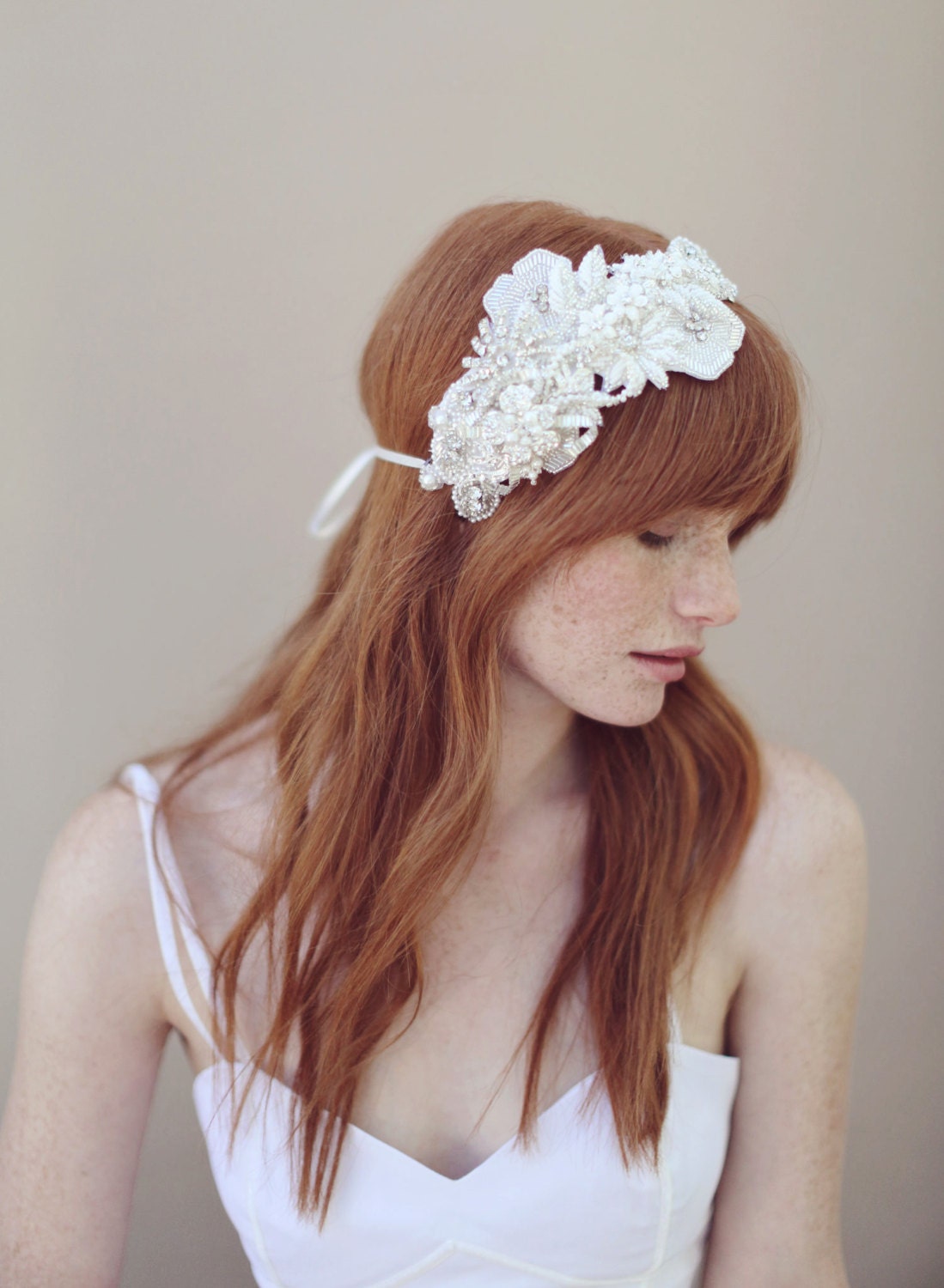 Bridal rhinestone hair accessory, headband, wedding - Beaded flowers headpiece - Style 328 - Made to Order