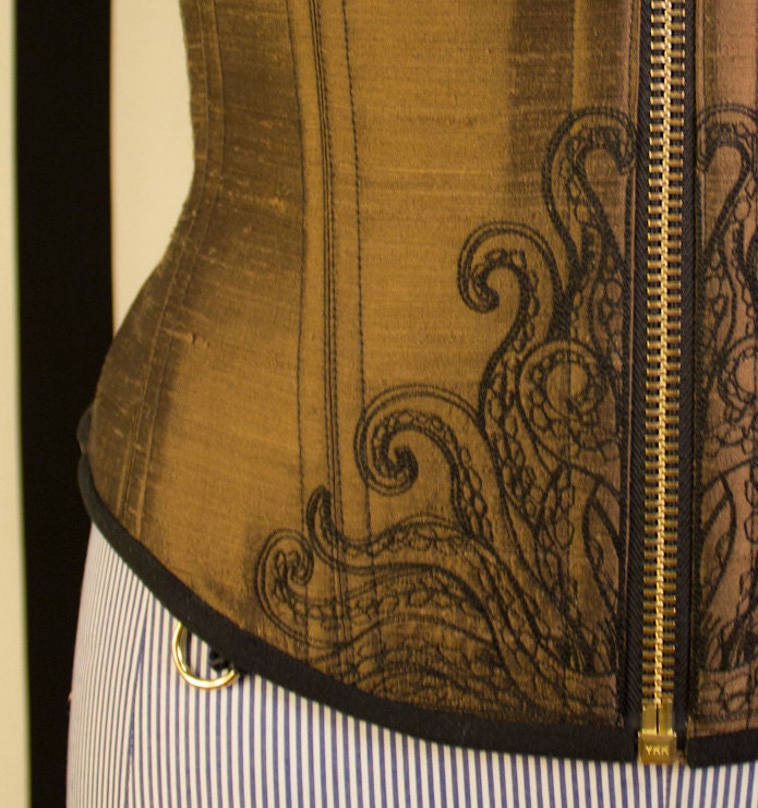 Corset Underbust Steampunk Neo-Victorian Cincher 32 Lola brown Silk