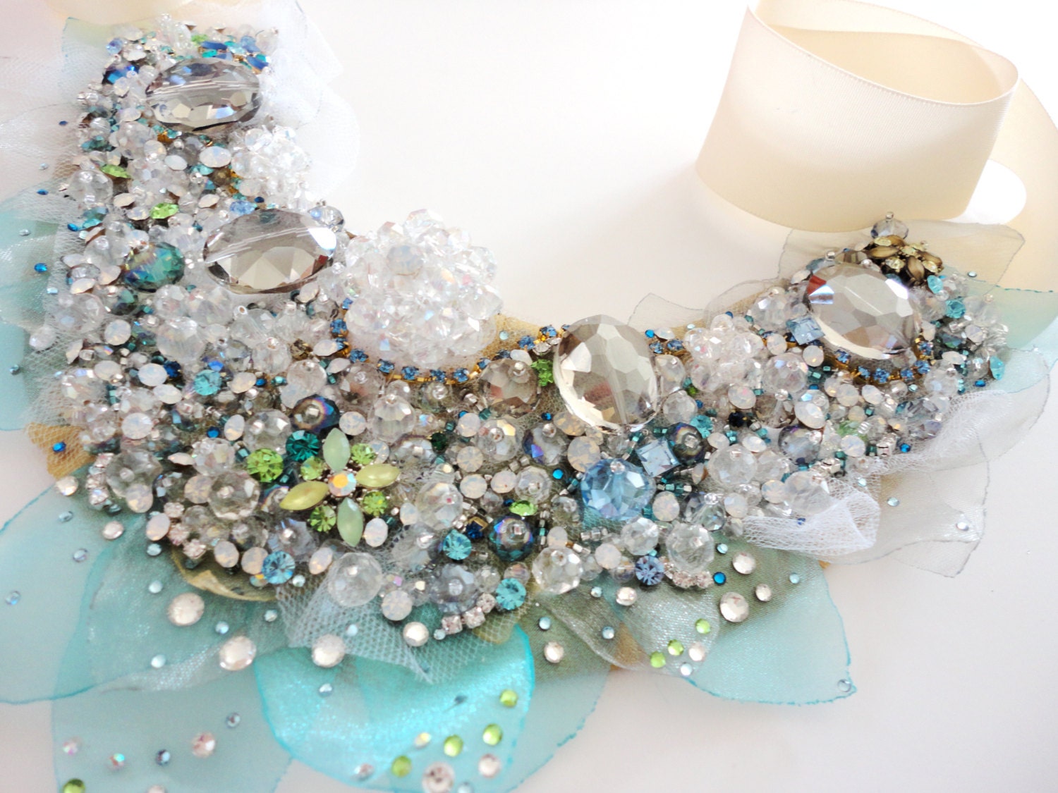 The Snow Princess collar necklace, Exquisite Couture Jewelry by Monikque