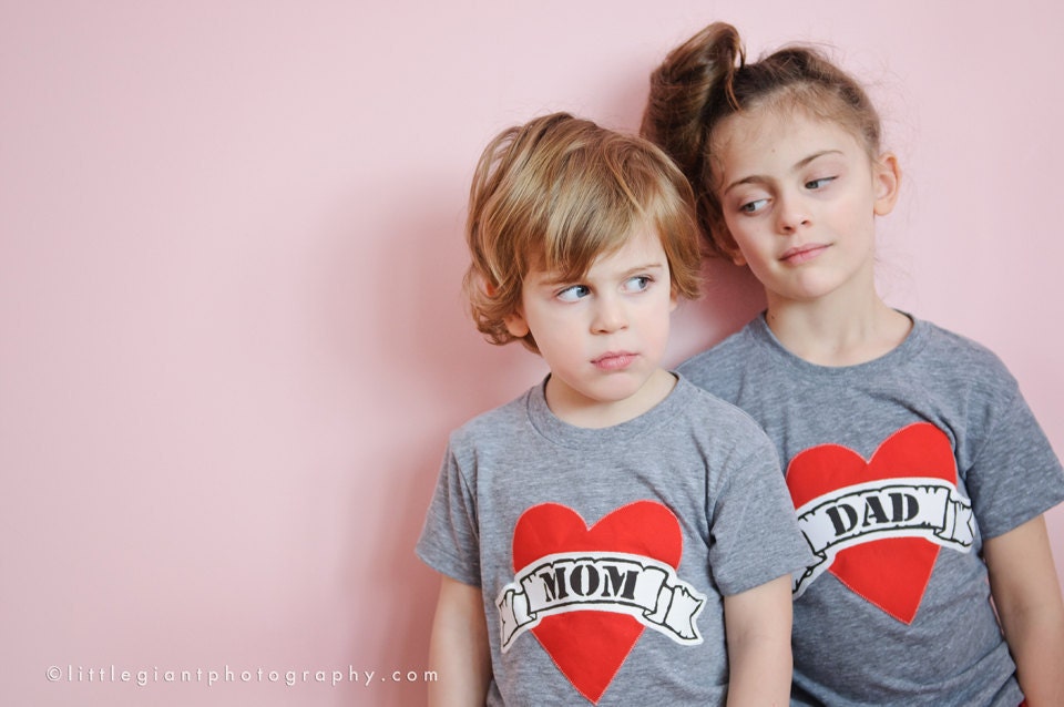 Father's Day Father Son or Daughter Fathers Day Mom Heart Tattoo Shirt lil bro big sis