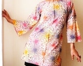 Stars Around Her  - iheartfink Handmade Hand Printed Artistic Colorful Bell Sleeve Tunic Frock Top