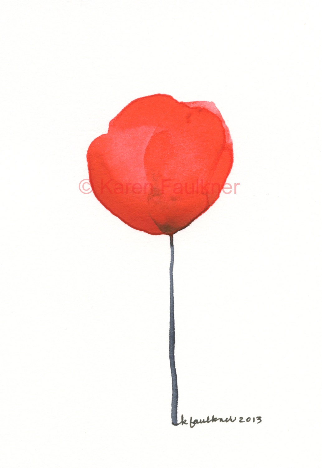 Art, Painting, Original Watercolor Painting: Red Poppy 1