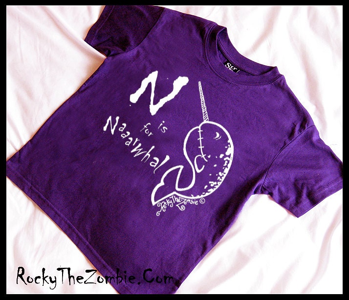 N is for Narwhal Purple kids T-shirt by Rocky The Zombie