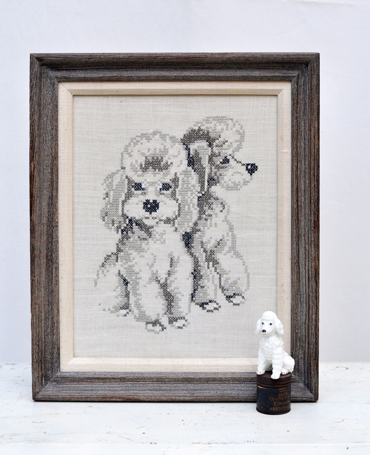 vintage cross-stitch poodles picture