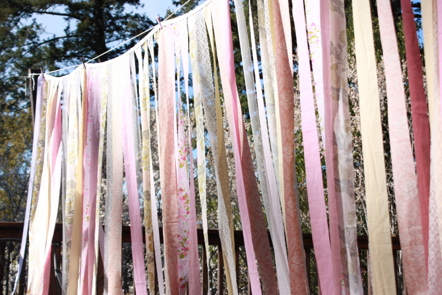 Custom Wedding Garland, Wide and Long Photo Prop, Fabric Strips, Bridal Decoration, Festive and FUN. Your colors. Made to Order.