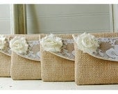 burlap lace bag clutch set 6 rustic wedding rose color choice bag purse Personalize Bridesmaid party etsy Custom Pouch gift MakeUp tagt team
