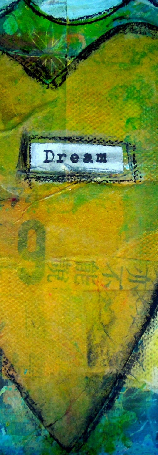 Dream heart  collage   BOOKMARK in yellow teal black white  by Jodi Ohl