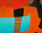 Large Original Abstract Painting on Board Red Orange Black and Aqua titled Ply 2
