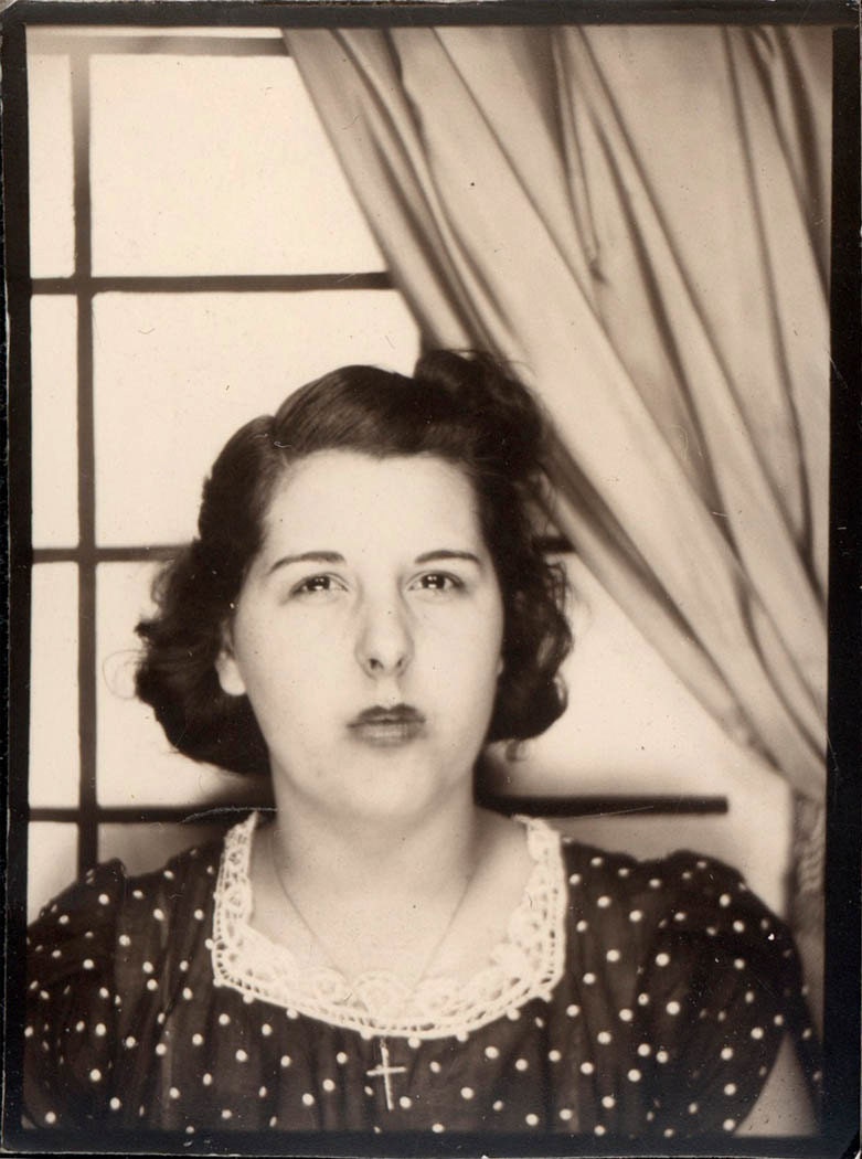 vintage photo Girl Puckers Mouth for Photo Booth