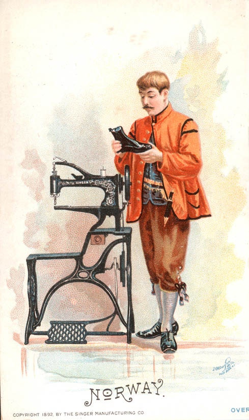 vintage Victorian Scrap Singer Sewing Machine Norway Costume 1892