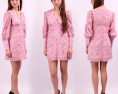 1960s Floral Dress / Pink Mini Dress / sz Small