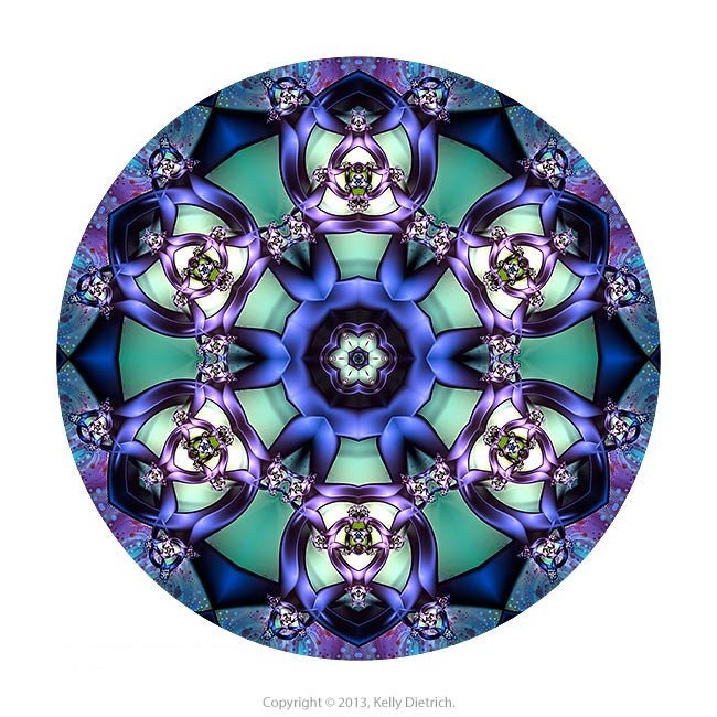 Mandala Art Print in Blue, Turquoise and Purple - Allowing What Is Fractal Art Mandala