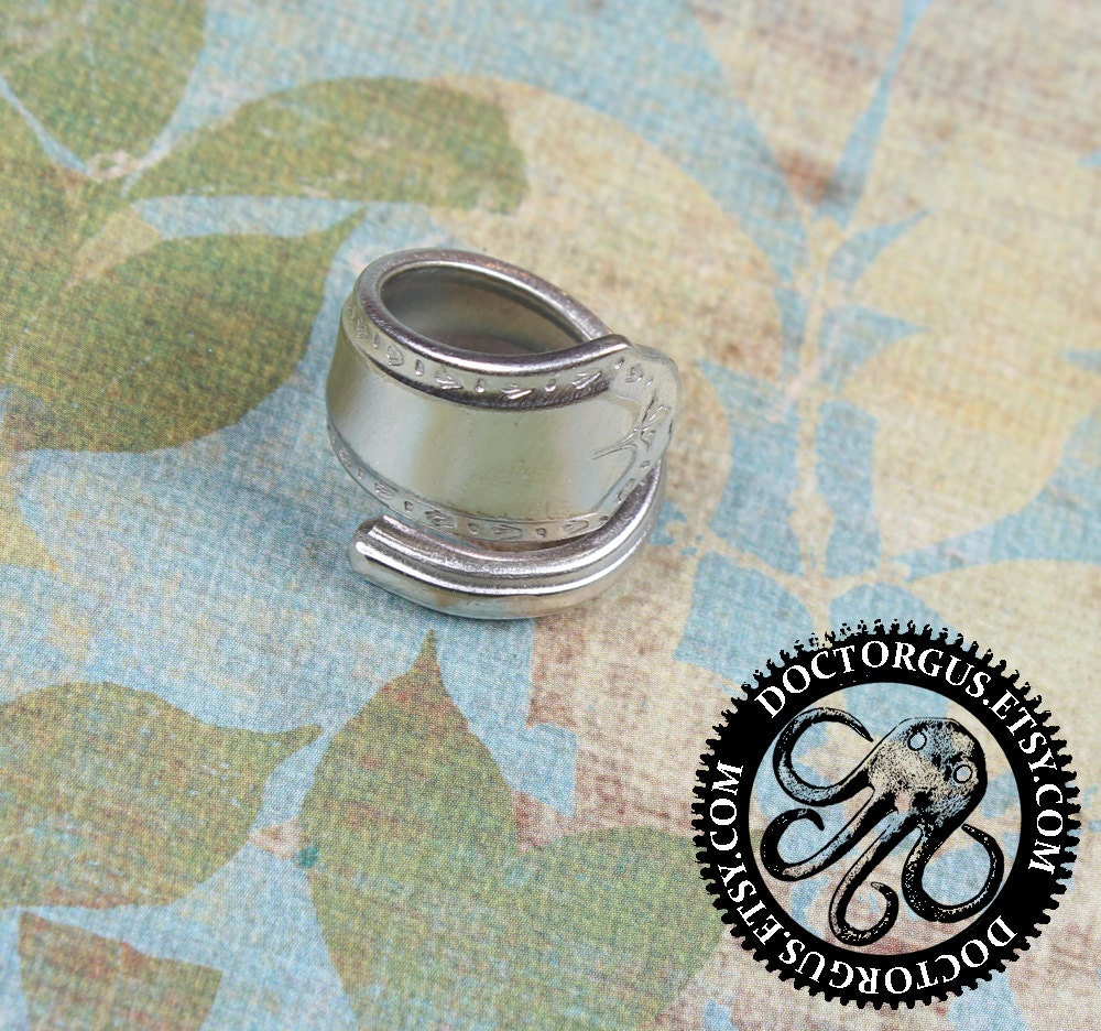 Sterling Silver Plated Spoon Ring - Recycled Antique Silverware Jewelry Creations by Doctorgus - Great Eco Earth Friendly Gift
