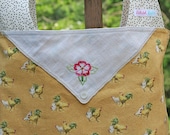 Sunny Side Up Farm Chickens and Vintage Embroidered Doily  .. Flea Market or Grocery Shopping Market Tote Bag