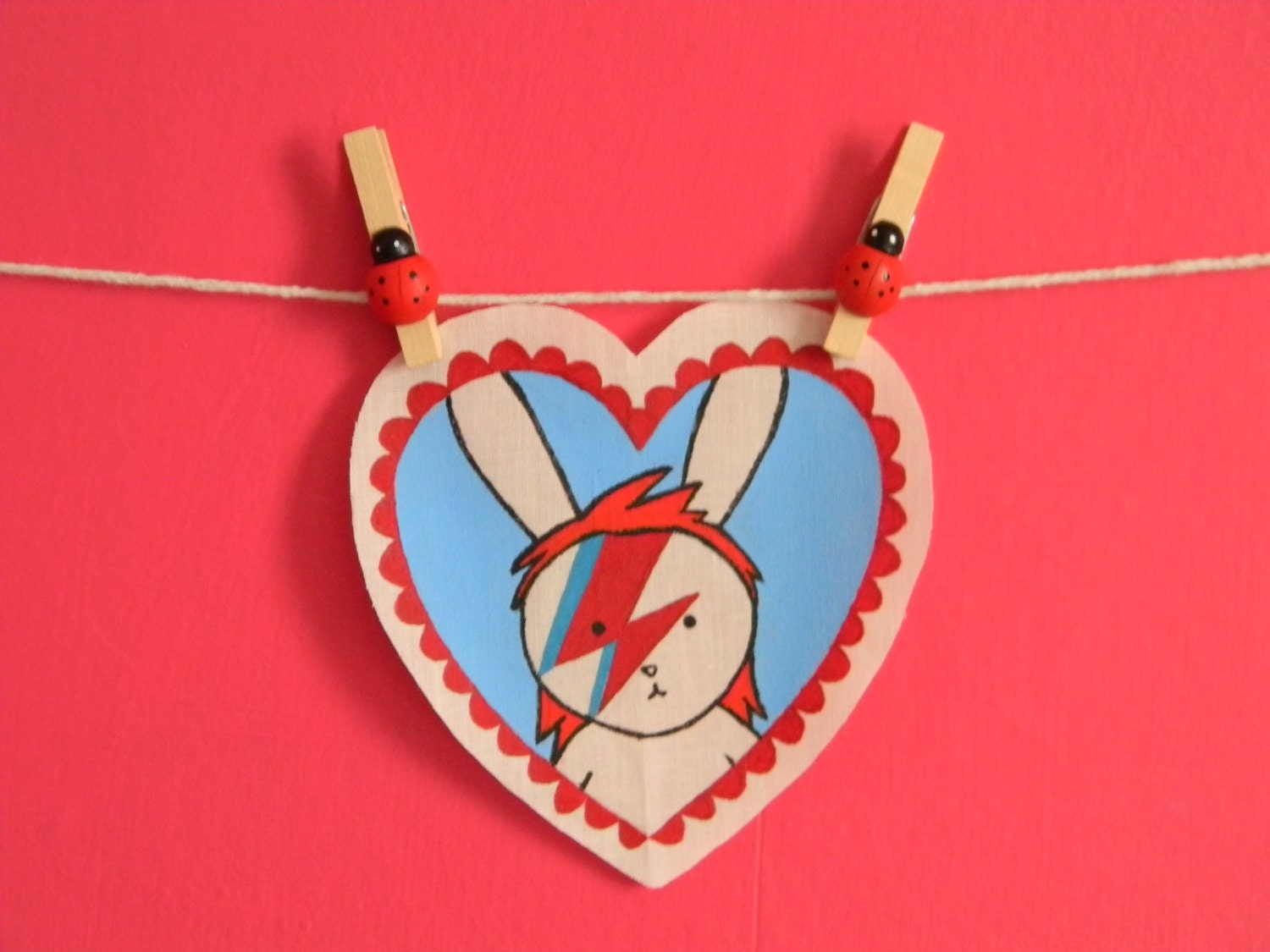 Hand painted patch - Wearable art (Bowie Bunny)