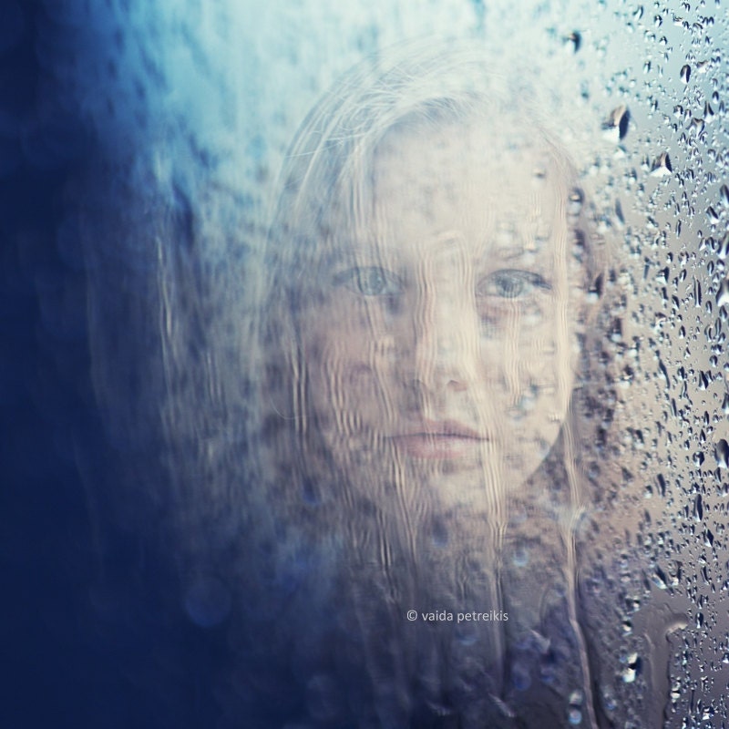 Out of the Rain - 6x6 Fine Art Photography Print - a portrait of a girl in the rain - original signed photo print