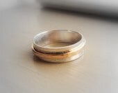 Spinner Ring with Sterling Gold, Fiddle Ring Skinny Band