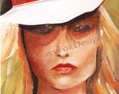 Her WHITE HAT Fine Art Print Portrait Pinup Sexy Sultry Hats Sunglasses Blond jFreeUS Shipping
