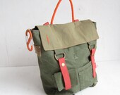 WWII era Canvas Backpack Orange Olive Drab