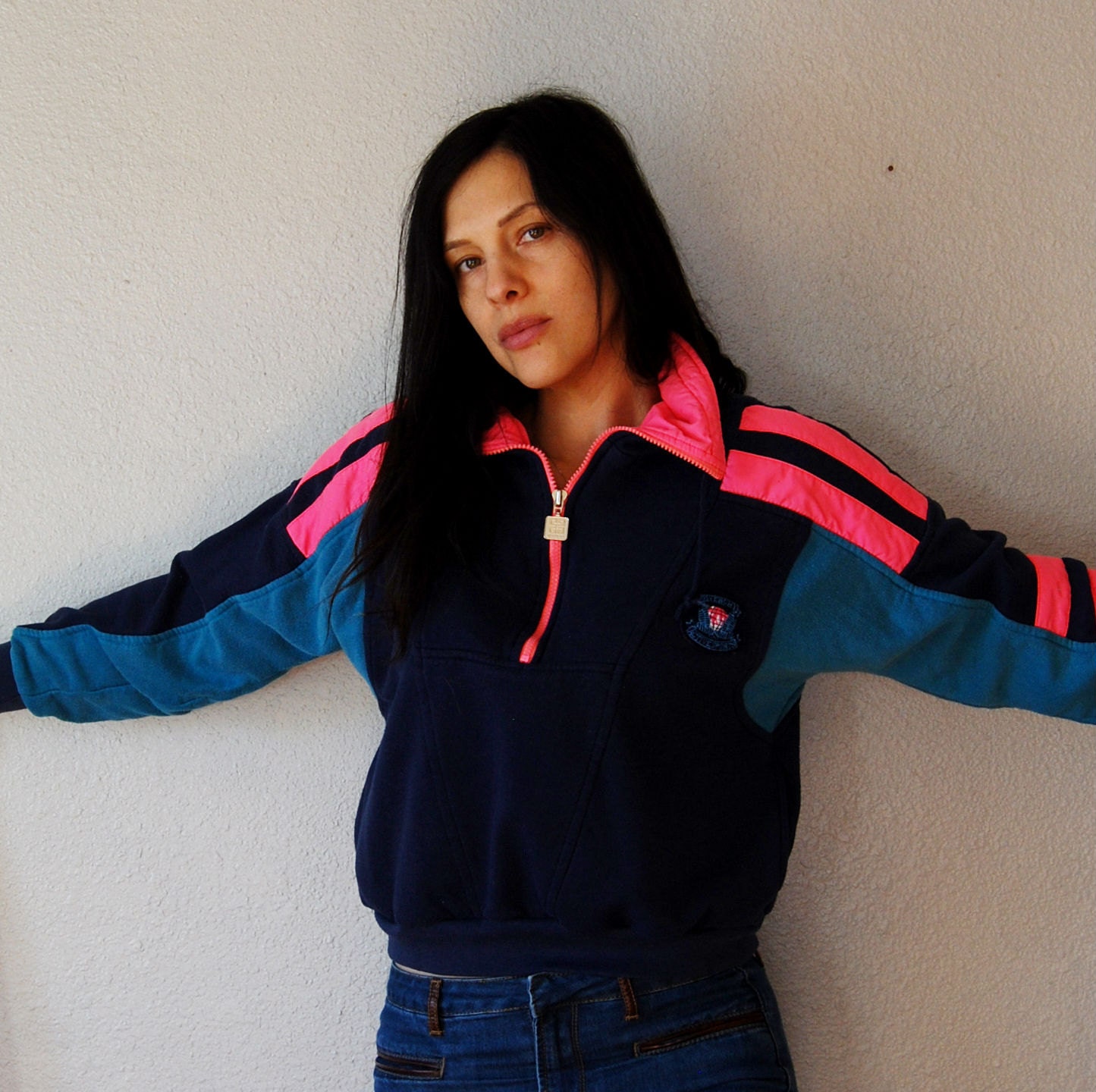vintage GIVENCHY pullover / 1980s neon funnel neck sweatshirt