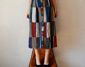 vintage COLOR BLOCKED skirt / 1980s button up midi length skirt