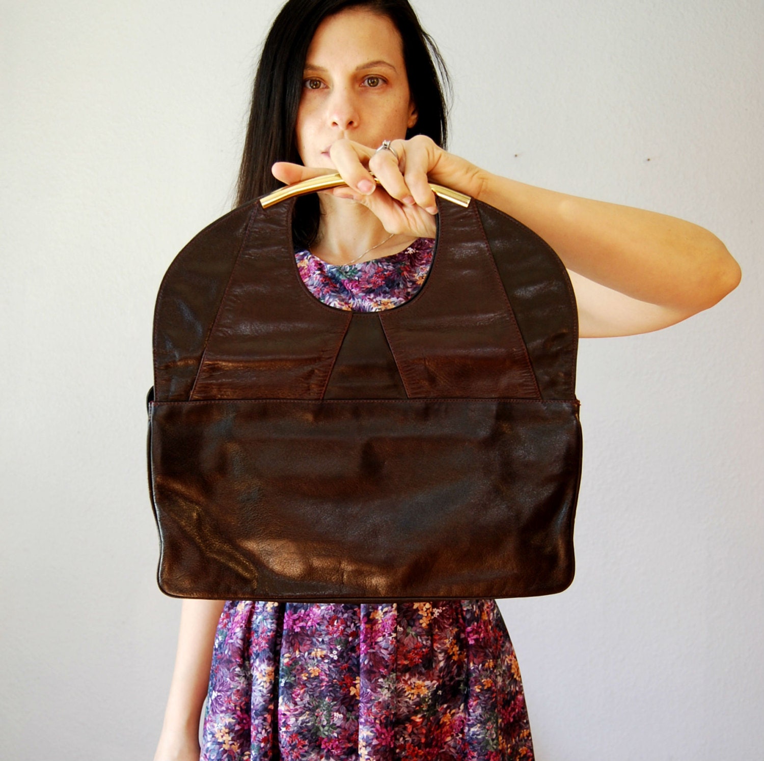 vintage PATCHWORK leather clutch bag / 1970s oversized fold over OXBLOOD bag
