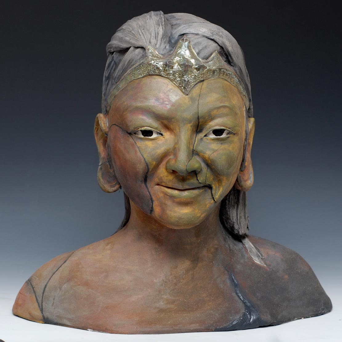Kwan Yin Sculpture Bust in Raku Elegance